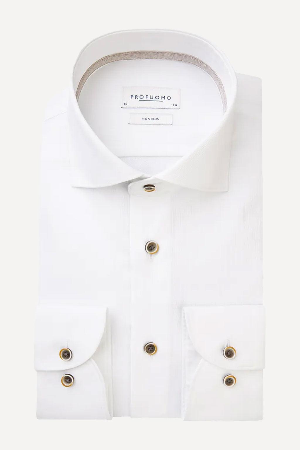 Profuomo slim fit gebreid overhemd wit